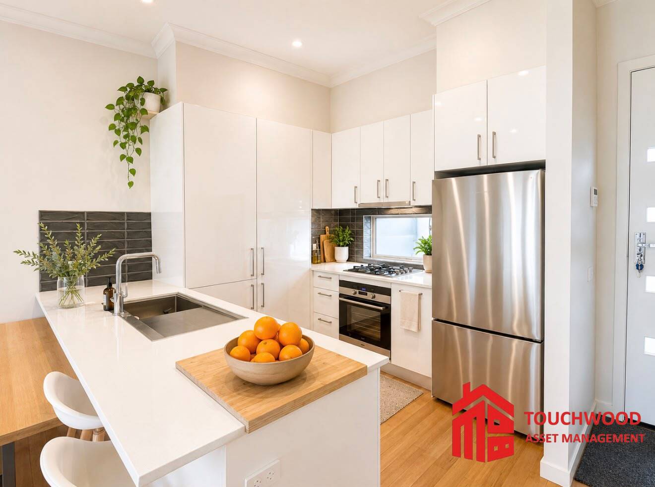 Stone-bench kitchen with island at 2/15 Victoria Avenue, Mitcham