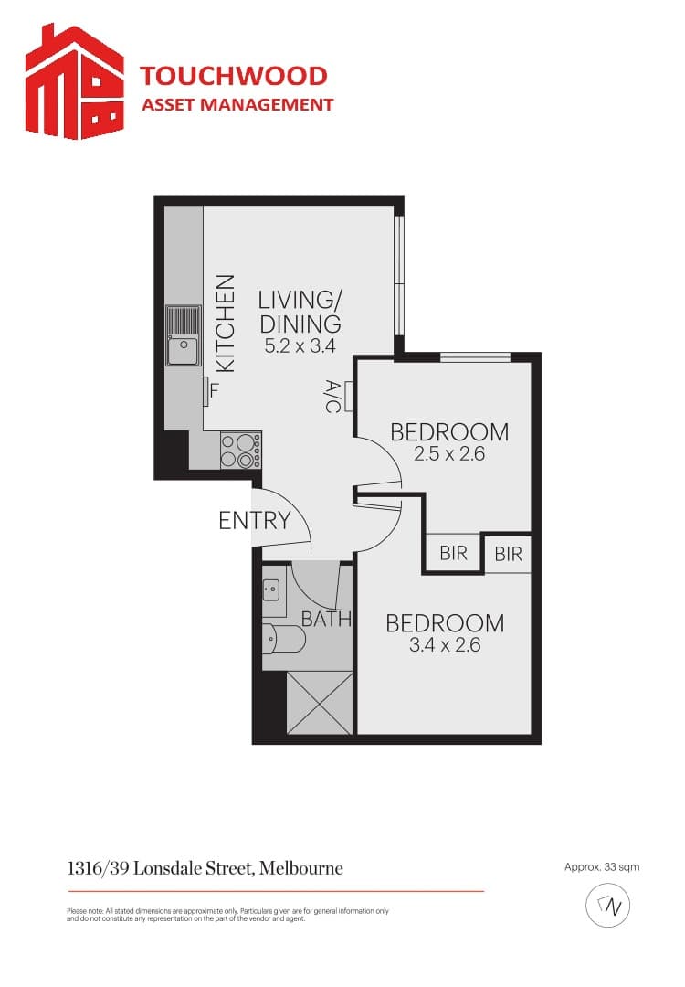 Floor plan of apartment 1316/39 Lonsdale Street